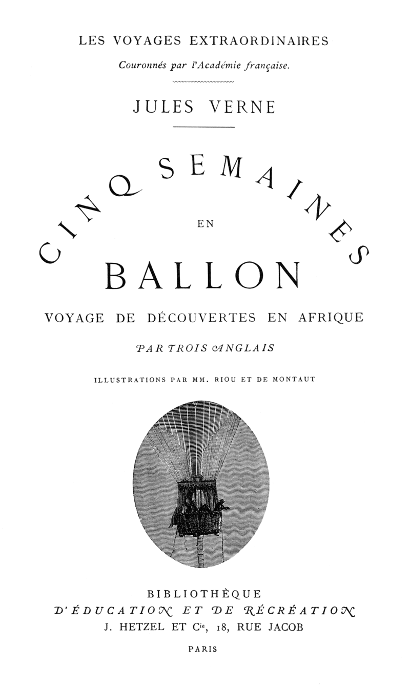 Обкладинка першого видання «П'ять тижнів на повітряній кулі»